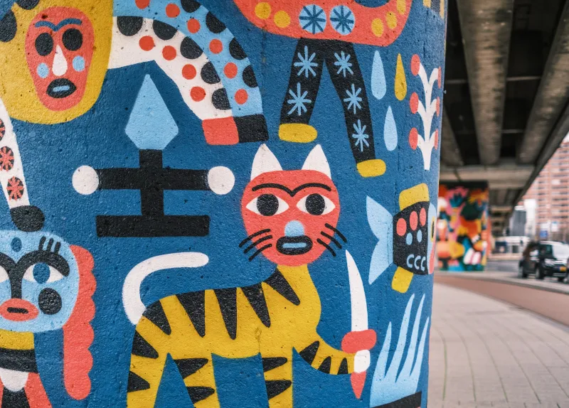 streetart kat met mes 